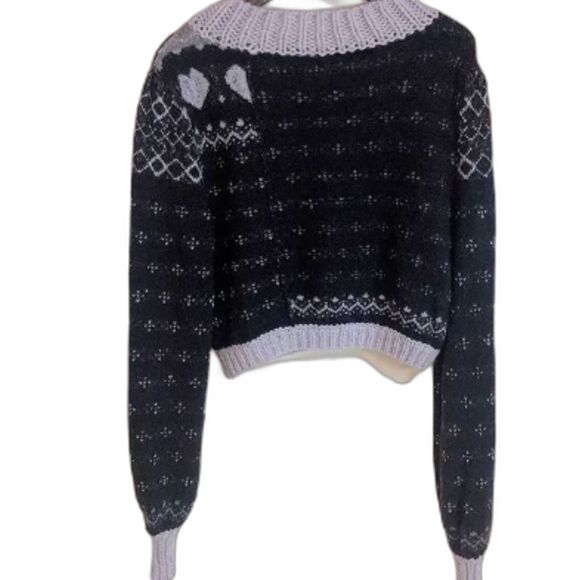 Free People Snow Globe Pullover Sweater Black Purple size Small Alpaca Boxy - Picture 6 of 6